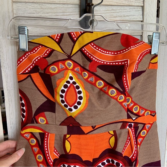 Merona Retro Geometric Multicolor Beige Red Orange Strapless Mini Dress - Picture 5 of 10